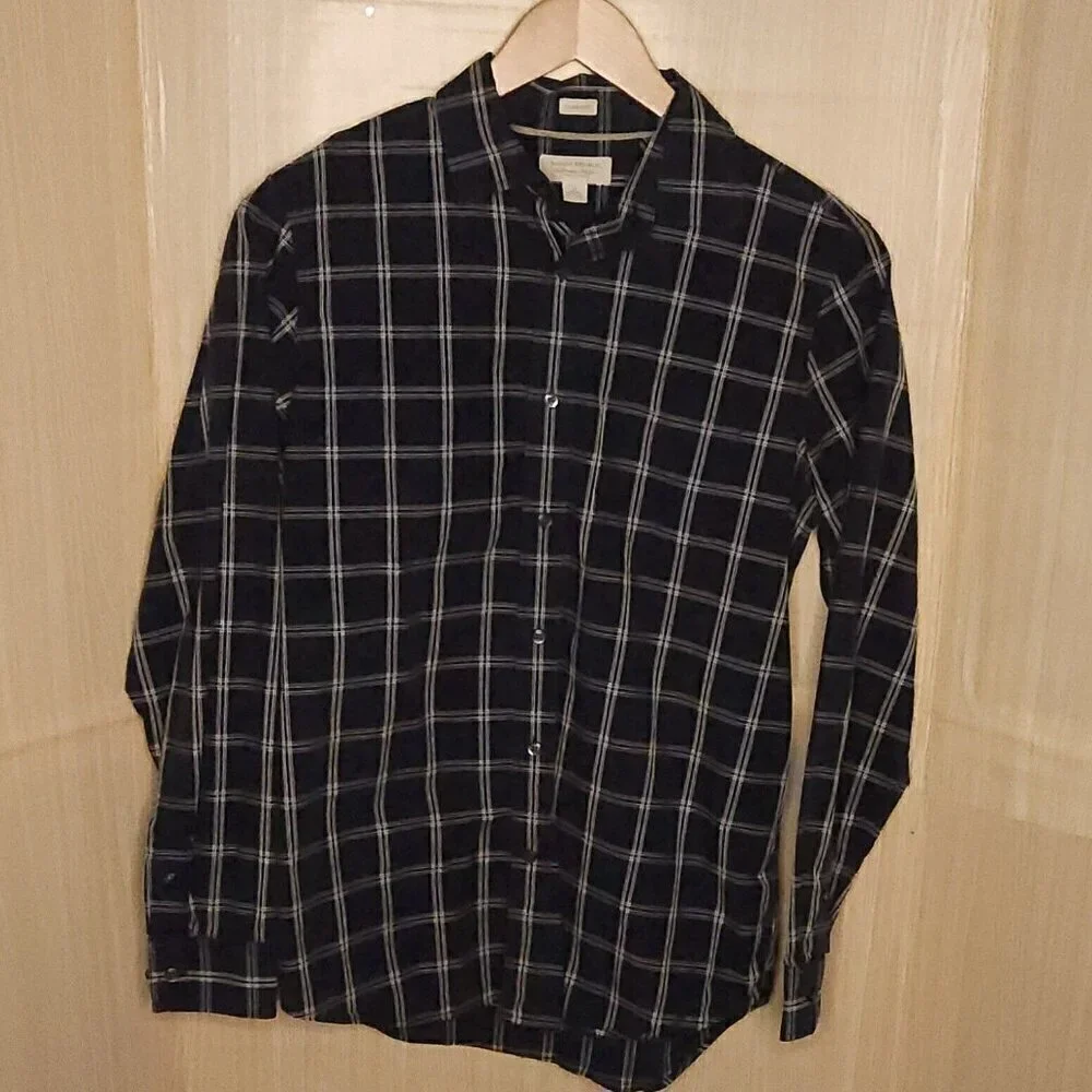 Banana Republic Blue White Classic Fit Check Button Down Medium